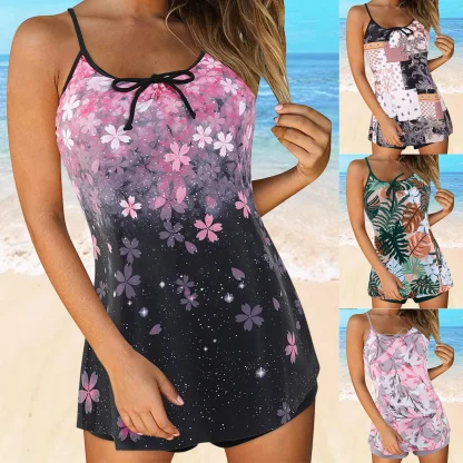 Floral Bowknot Neckline Tankini - Image 5